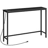 HOOBRO Narrow Console Table with Power Outlets, 44.9 Inches Sofa Table, Slim Behind Couch Table, Entryway Table with Display Shelf, for Living Room, Foyer, Hallway, Black BB114UXG01
