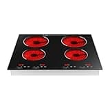 4 Burner Electric Ceramic Cooktop 3000W Built-in Electric Stove Top Portable Stove Cooktop Touch Control Countertop Electrical Hot Plate with 9 Heating Level Child Lock for Home Kitchen Office Hotels