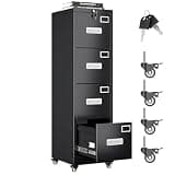 Aobabo 4 Drawer File Cabinet with Lock and Wheels, Metal Vertical Filing Cabinet with Anti-Tilt Interlock System for Home Office, Fits Letter/Legal Size, Black,Required Assembly