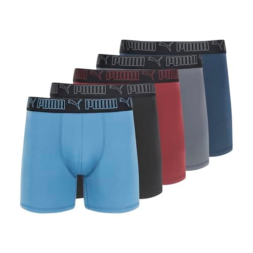 PUMA Men's 5 Pack Performance Boxer Briefs, Navy/Pink, Small