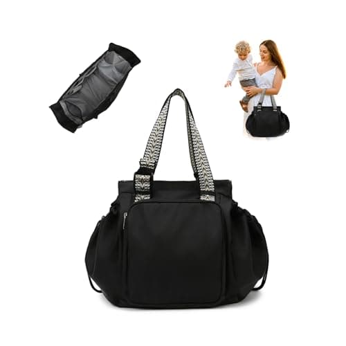 BELLPO Multifunctional Everyday Tote, 15 Pockets, Large Capacity, Durable, Under Seat Carry-on Work Diaper Travel Bag (Black)