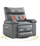 22 Inch Wide Manual Recliner Chair with Heat & Massage, 360° Swivel Rocking Lazy Boy Chair for Adults, PU Leather Single Sofa Recliner with Cup Holder for Living Room, Bedroom & Nursery