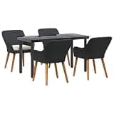 mtlskopl 5-Piece Garden Dining Set with Cushion, Black Poly Rattan Patio Furniture Table and 4 Chairs Combo for Backyard Terrace and Balcony Outside Eating