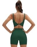 SUUKSESS Womens Workout Set Fitness Yoga Pilates Crop Tank Twist Back Cami High Waisted Tummy Control Bike Short (Dark Green, S)