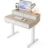 HUANUO 32 X 20 inch Electric Standing Desk with 4 Drawers, Adjustable Height Sit Stand Home Office Desk, C-Clamp Mount Compatible, Ergonomic Stand up Desk with 4 Preset Heights, Natural
