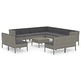 WDSAYREH 12 Piece Patio Lounge Set with Cushions, Gray Poly Rattan Outdoor Furniture Set for Garden, Powder-Coated Steel Frame, Removable Washable Polyester Covers