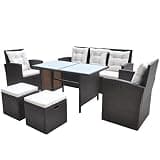 Makastle 6 Piece Patio Dining Set with Cushions Poly Rattan Brown