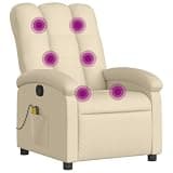 KTPRTOCK Manual Reclining Massage Recliner Chair with 6 Vibration Massage Points, Cream Fabric Upholstered Armchair with Side Pocket, 135 Degree Tilt, Wood and Metal Frame