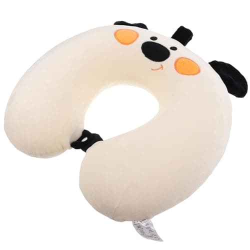 NULYLU Travel Neck Pillow U-Shaped Memory Foam with Cute White Dog Cover for Car, Airplane, Road Trip Seat Support and Chin Rest