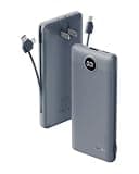 VRURC Portable Charger Built-in Cables and AC Wall Plug, USB C Power Bank 10000mAh, Travel Battery Portable Phone Charger Compact Lightweight External Battery Pack for Smart Phones, Tablets etc-Grey