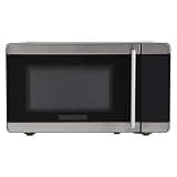 700-watt compact microwave oven, featuring 6 pre-cooking modes, rapid baking function, touch control panel, glass turntable, and a capacity of 0.7 cubic feet.