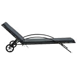 POUFGDR Rattan Sun Lounger with Cushion and Wheels, Anthracite PE Rattan Patio Lounge Bed with Adjustable Backrest, Powder-Coated Steel Frame, Removable Cushion Cover, Easy to Move Sun