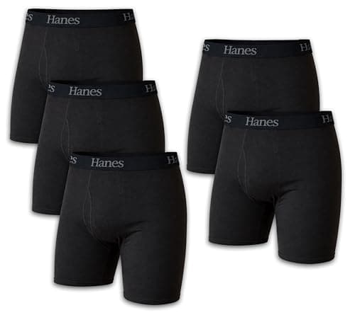 Hanes Men's Underwear Boxer Briefs Pack, Cool & Breathable Cotton Moisture-Wicking Underwear for Men, No Ride Up - Black - 5 Pack X-Large