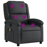 UERNGFTKM Manual Recliner Chair with 6 Massage Points, Real Leather Vibrating Recliner, Black Massage Chair with Side Pocket, 135-Degree Tilt