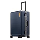 LEVEL8 Zipperless Checked Luggage with Aluminum Frame, Upgraded Medium Hardside Suitcase with Spinner Wheels, Metal Travel Luggage with Double Tsa Locks, 24 Inch, Blue