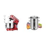 VIVOHOME Red 660W 10 Speed 6 Quart Tilt-Head Stand Mixer and Stainless Steel Steam Juicer Extractor 11 Qt with Tempered Glass Lid and 2 Hose for Kitchen