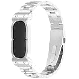Replacement Band Compatible for Google Fitbit Air, Stainless Steel Watch Strap, Breathable Metal Wristband Size Adjustable Easy Installation (Silver+Alloy Bumper)