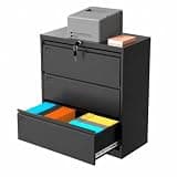 GarveeTech 3 Drawer Lateral Filing Cabinet with Lock, Heavy Duty Steel File Organizer for Home Office, Black