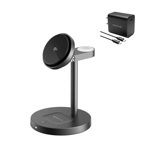 EF ECOFLOW 3-in-1 Charging Station, Rapid Mag Charging Stand, Qi2 Certified 15W Magnetic Wireless Charger Dock, Compatible with iPhone17/16, Apple Watch, AirPods (30W Adapter Included)