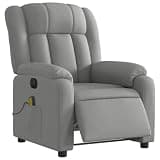 HGLADYU Electric Massage Recliner Chair with Vibration, Light Gray Fabric, Electric Reclining Function, 6 Massage Points, Side Pocket, Wood and Metal Frame
