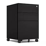 GFSGHZZ Mobile File Cabinet Lockable Three Drawer Metal Filing Cabinet Under Desk Storage Organizer White/Black Colorful Iron Chest for Home Office,Black-39X50X60Cm