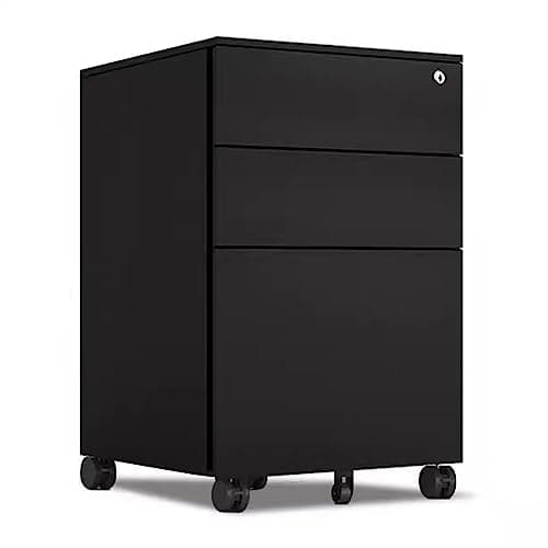 LICONG-2019 File Cabinets Movable Drawer Cabinet Under Desk, Three Drawers Side Pull Metal File with Lock, White/Black Iron Chest of for Home Office(Black,39x50x60cm)