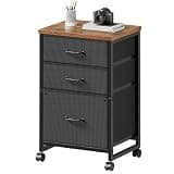 Maihail 3 Drawer Mobile File Cabinet with Wheels Fabric Vertical Filing Cabinet fits A4 or Letter Size for Home Office,Rustic Brown