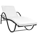 TUERYAFEK Adjustable Backrest Sun Lounger with PE Rattan and Black Powder Coated Steel Frame, Foldable Design for Garden Patio Balcony, Includes Cushion