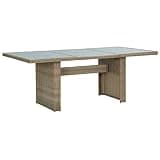 KLGBNCVE Brown Glass Top Patio Dining Table with PE Rattan and Steel Frame, 78.7 x 39.4 x 29.1 Inches