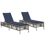 IBUQDDV Patio Sun Loungers with Cushions 2 Pack Gray Poly Rattan, Adjustable Backrest 5 Positions, Powder-Coated Steel Frame, Removable Washable Cover for Outdoor Garden