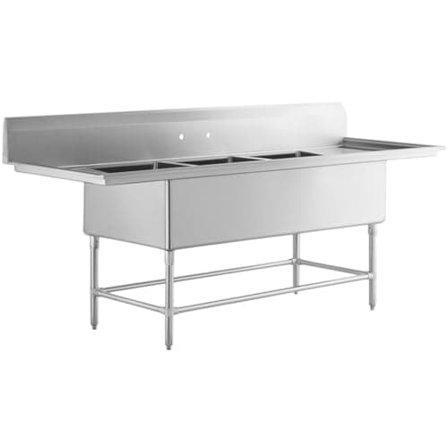 100" 14 Gauge Stainless Steel Three Compartment Commercial Sink with 2 Drainboards - 20" x 28" x 14" Bowls Utility Sink Fregadero De Cocina Bar Sink Wash Sink Deep Sink Handwash Sink Slop Sink