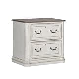 Ashford & Sons Jr Executive Media Lateral File Cabinet, Poplar Solids with White Oak and Birch Veneers, Weathered Brown Top Whitewash Finish, 2 Locking Full Extension Drawers, Antique Pewter Hardware