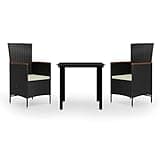 Roanoer 3-Piece Garden Dining Set Black Square 31.5x31.5 in Metal Powder-Coated Steel Table with Two Chairs & Cushions, Compact Outdoor Bistro Set for Patio, Balcony, Terrace