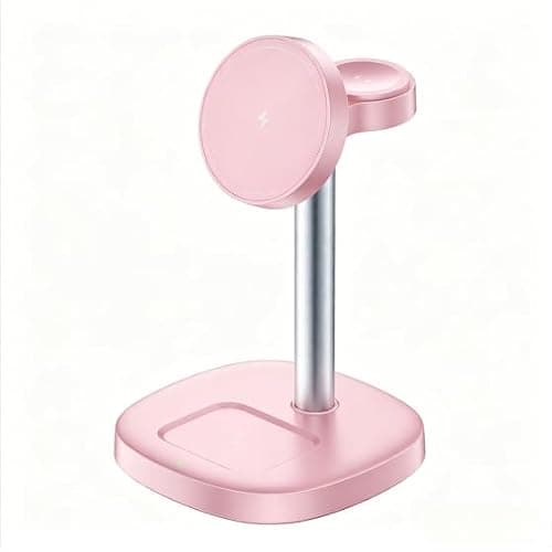 GETPALS Mag Charger iPhone Charging Station: 3 in 1 Qi2 Certified 15W Wireless Magnetic Charger Stand for Apple iPhone 17/17e/16/15/14/13/12 - iWatch for Night Stand Desk - Pink