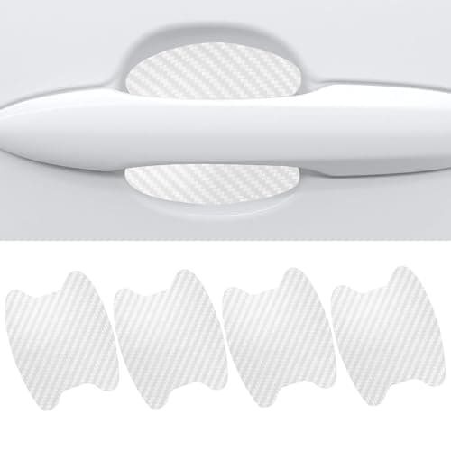 Xiqaler 4 PCS Car Door Handle Sticker, Anti-Scratch Carbon Fiber Auto Door Cup Paint Cover Protective Film, Non-Marking Doors Bowl Protector Sporty Handle Guard for Most Vehicles (White)