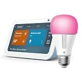 Echo Show 5 (3rd Gen, 2023 release) in Cloud Blue bundle with TP-Link Kasa Smart Color Bulb