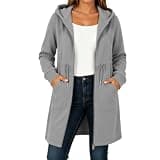Womens Zip Up Long Hoodies Oversized Waist Drawstring Tunic Jackets Gray