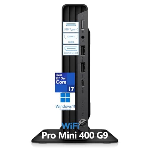 HP Pro Mini 400 G9 Business Desktop PC | Intel 12-Core i7-12700T | 16GB DDR4 RAM, 512GB NVMe SSD | WiFi, Bluetooth | Dual Monitor Support (2 DisplayPort, HDMI, 2 USB-C) | Keyboard & Mouse | Win 11 Pro