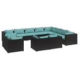 WDSAYREH 12 Piece Poly Rattan Garden Lounge Set with Cushions, Black PE Rattan Patio Lounge Set with Powder-Coated Steel Frame for Patio Balcony Backyard