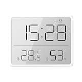 Simnek Digital Wall Clock Battery Operated, Large Display (3.6 ") with Indoor Temperature, 4 Time Zones, AUTO DST, 12/24 Hour for Living Room Kitchen Silent Wall Mount Digital Clock