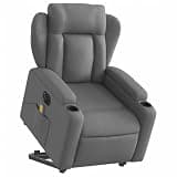 HGLADYU Electric Stand Up Massage Recliner Chair with Power Lift for Elderly, Dark Gray Fabric, 6 Massage Points, 135 Degree Recline, Cup Holders