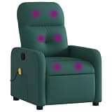 HGLADYU Manual Reclining Chair with Footrest, 6 Massage Points Vibration Massage Recliner Chair, Dark Green Fabric, Side Pocket, Wood and Metal Frame