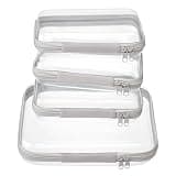 WELPIRT 4 pcs Clear Zipper Pouches,Hard Shell Zipper Case, Toiletry Bag for Travel, CLear Diaper Bag, Toiletry Pouch, Travel Organizer, Cosmetic Bag,Toy Storage Bins (M+3S) (Gray)