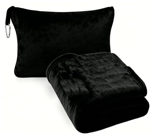ZXNABA Kassadi Travel Blanket and Pillow Compact, Soft 2 in 1 Airplane Blanket(Black)