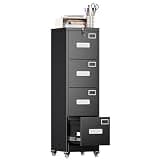 Aobabo 4 Drawer Metal File Cabinet with Lock and Wheels,Black