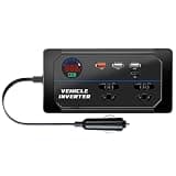 200W Car Power Inverter, DC 12V to 110V AC Car Plug Adapter Outlet with 4 USB Fast Charging Port(3xUSB A, 1xUSB C), LED Display, Dual AC Outlet, Power Inverter for Vehicles, Laptops, Phones, Black