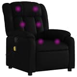 KTPRTOCK Manual Reclining Massage Chair with Footrest, Black Faux Leather Recliner with 6 Massage Points and Side Pocket, 135-Degree Tilt