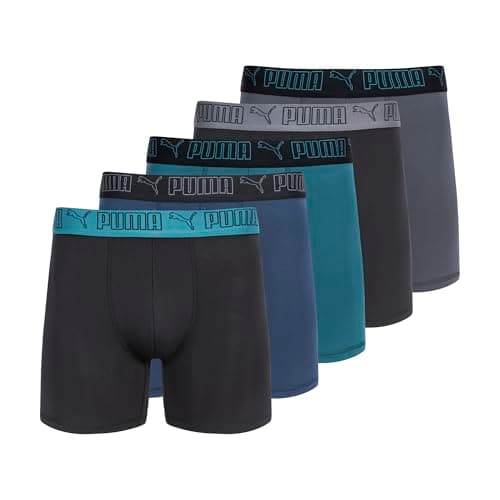 PUMA Men's 5 Pack Performance Boxer Briefs, Teal, X-Large