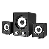 wkao Wireless Speakers, 2.1 Channel Home Theater System, 3 Pcs with Subwoofer, HiFi, Adjustable Bass, Black, Compact