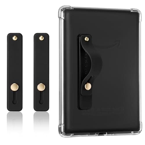 CoBak Hand Strap Holder for Kindle/Tablet - Lightweight TPU One-Handed Grip with Strong Stick, Stand for Phone, Adjustable Tightness for Kindle/Kobo/Voyaga/Lenovo/Sony E-Book Tablet,Black（2-Pack）